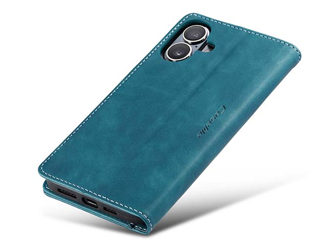 CaseMe Slim Synthetic Leather Wallet Case with Stand for iPhone 16 - Teal