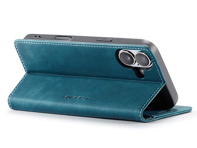 CaseMe Slim Synthetic Leather Wallet Case with Stand for iPhone 16 - Teal