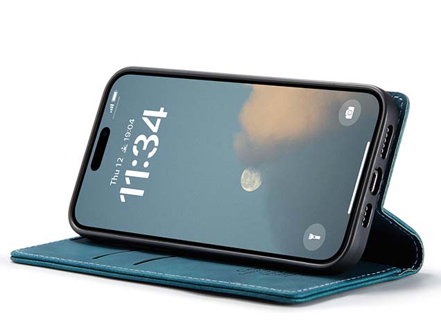 CaseMe Slim Synthetic Leather Wallet Case with Stand for iPhone 16 - Teal