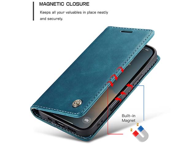 CaseMe Slim Synthetic Leather Wallet Case with Stand for iPhone 16 - Teal