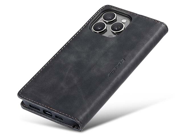 CaseMe Slim Synthetic Leather Wallet Case with Stand for iPhone 16 Pro Max - Charcoal