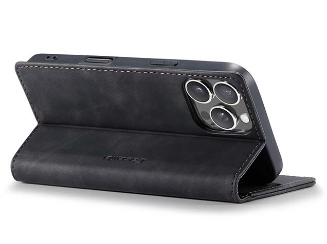 CaseMe Slim Synthetic Leather Wallet Case with Stand for iPhone 16 Pro Max - Charcoal