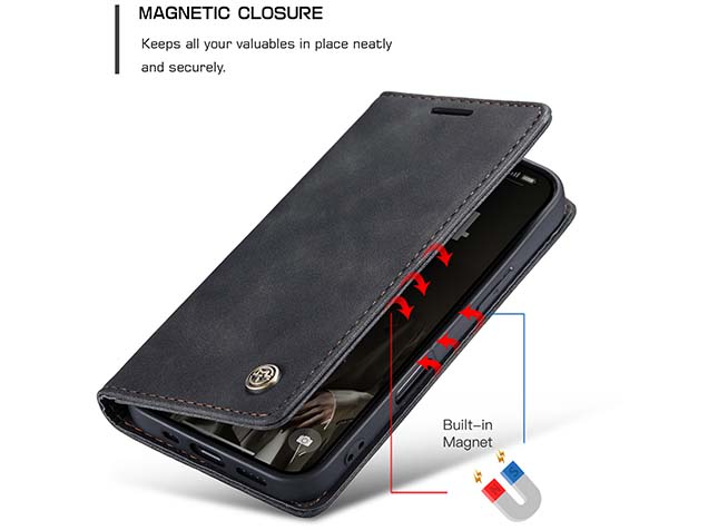 CaseMe Slim Synthetic Leather Wallet Case with Stand for iPhone 16 Pro Max - Charcoal