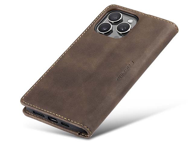 CaseMe Slim Synthetic Leather Wallet Case with Stand for iPhone 16 Pro Max - Chocolate