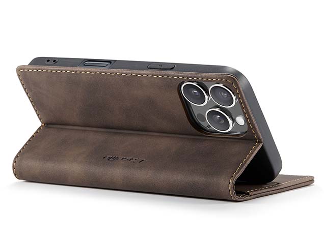 CaseMe Slim Synthetic Leather Wallet Case with Stand for iPhone 16 Pro Max - Chocolate