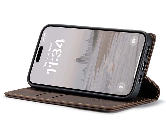CaseMe Slim Synthetic Leather Wallet Case with Stand for iPhone 16 Pro Max - Chocolate