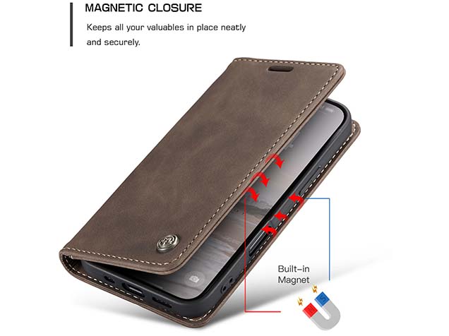CaseMe Slim Synthetic Leather Wallet Case with Stand for iPhone 16 Pro Max - Chocolate