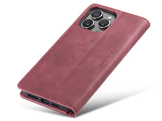 CaseMe Slim Synthetic Leather Wallet Case with Stand for iPhone 16 Pro Max - Burgundy