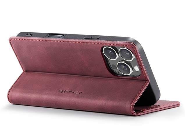 CaseMe Slim Synthetic Leather Wallet Case with Stand for iPhone 16 Pro Max - Burgundy
