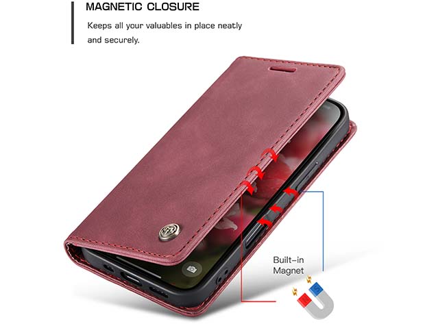 CaseMe Slim Synthetic Leather Wallet Case with Stand for iPhone 16 Pro Max - Burgundy