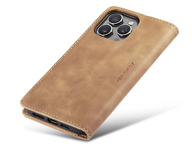 CaseMe Slim Synthetic Leather Wallet Case with Stand for iPhone 16 Pro Max - Tan
