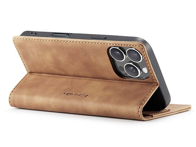 CaseMe Slim Synthetic Leather Wallet Case with Stand for iPhone 16 Pro Max - Tan