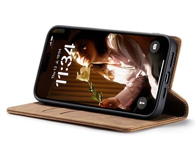 CaseMe Slim Synthetic Leather Wallet Case with Stand for iPhone 16 Pro Max - Tan