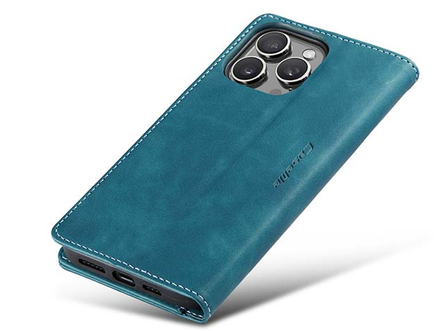 CaseMe Slim Synthetic Leather Wallet Case with Stand for iPhone 16 Pro Max - Teal