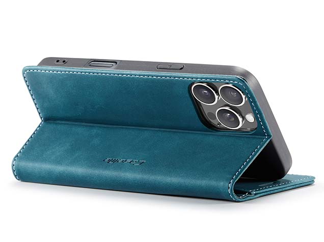 CaseMe Slim Synthetic Leather Wallet Case with Stand for iPhone 16 Pro Max - Teal