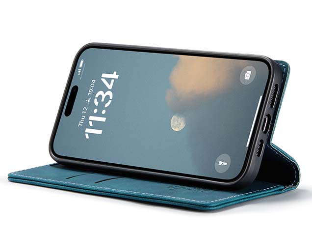 CaseMe Slim Synthetic Leather Wallet Case with Stand for iPhone 16 Pro Max - Teal