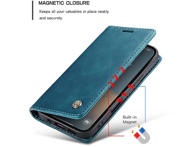 CaseMe Slim Synthetic Leather Wallet Case with Stand for iPhone 16 Pro Max - Teal