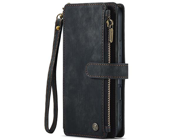 CaseMe Synthetic Leather Wallet Case with Zipper Pocket for iPhone 16 Pro Max - Charcoal