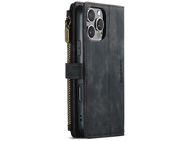 CaseMe Synthetic Leather Wallet Case with Zipper Pocket for iPhone 16 Pro Max - Charcoal