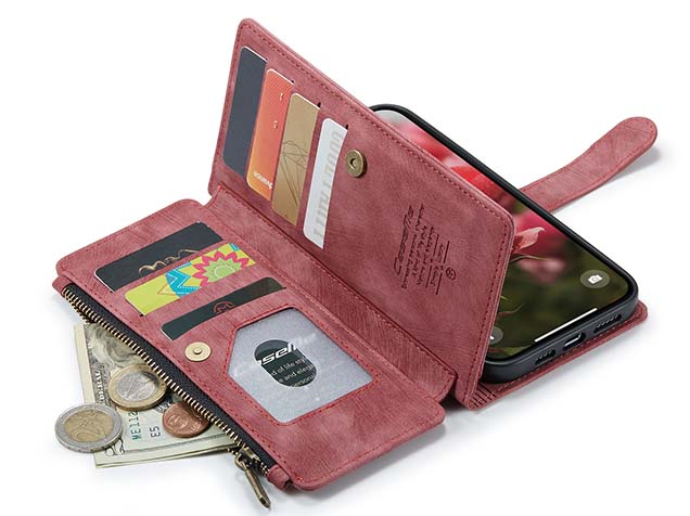 CaseMe Synthetic Leather Wallet Case with Zipper Pocket for iPhone 16 Pro Max - Blush