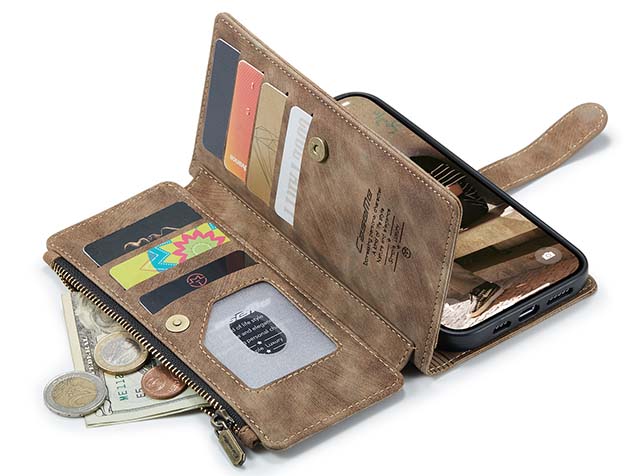 CaseMe Synthetic Leather Wallet Case with Zipper Pocket for iPhone 16 Pro Max - Desert Taupe