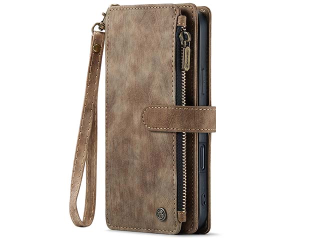 CaseMe Synthetic Leather Wallet Case with Zipper Pocket for iPhone 16 Pro Max - Desert Taupe