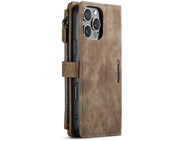 CaseMe Synthetic Leather Wallet Case with Zipper Pocket for iPhone 16 Pro Max - Desert Taupe