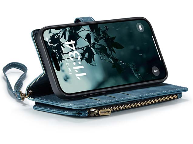 CaseMe Synthetic Leather Wallet Case with Zipper Pocket for iPhone 16 Pro Max - Teal