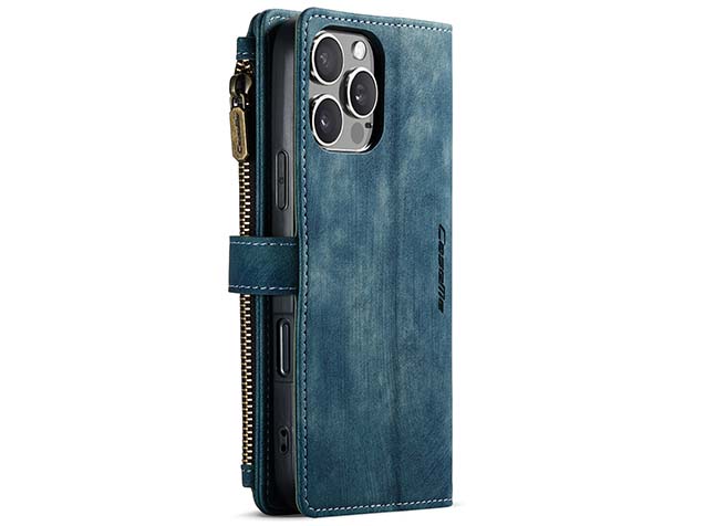 CaseMe Synthetic Leather Wallet Case with Zipper Pocket for iPhone 16 Pro Max - Teal