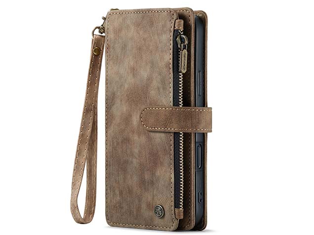 CaseMe Synthetic Leather Wallet Case with Zipper Pocket for iPhone 16 - Desert Taupe