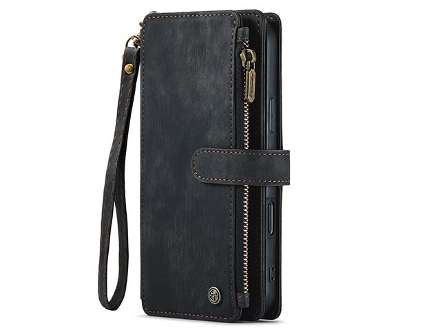 CaseMe Synthetic Leather Wallet Case with Zipper Pocket for iPhone 16 Plus - Charcoal