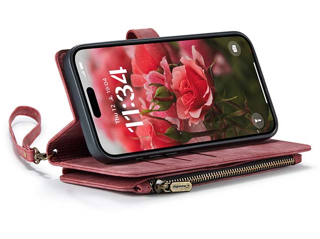 CaseMe Synthetic Leather Wallet Case with Zipper Pocket for iPhone 16 Plus - Blush