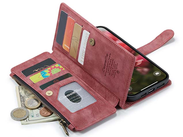 CaseMe Synthetic Leather Wallet Case with Zipper Pocket for iPhone 16 Plus - Blush