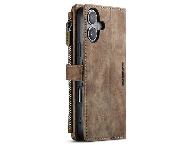CaseMe Synthetic Leather Wallet Case with Zipper Pocket for iPhone 16 Plus - Desert Taupe