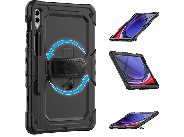 Rugged Impact Case with Strap for Samsung Galaxy Tab S9+ - Classic Black