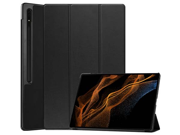 Slim Synthetic Leather Flip Case with Stand for Samsung Galaxy Tab S10 Ultra - Black Leather Flip Case