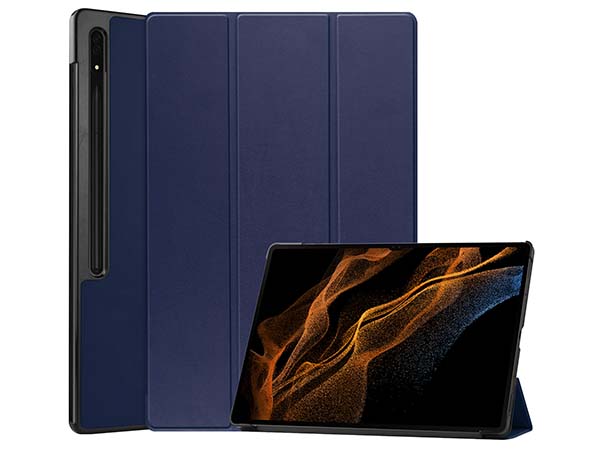 Slim Synthetic Leather Flip Case with Stand for Samsung Galaxy Tab S10 Ultra - Navy Leather Flip Case