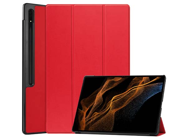 Slim Synthetic Leather Flip Case with Stand for Samsung Galaxy Tab S10 Ultra - Red Leather Flip Case