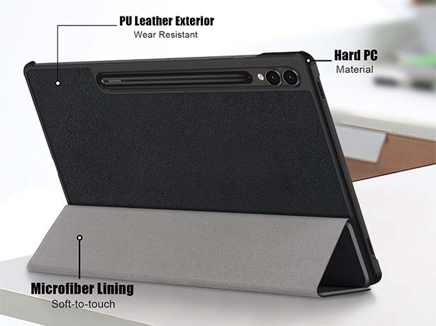 Slim Synthetic Leather Flip Case with Stand for Samsung Galaxy Tab S10+ - Black