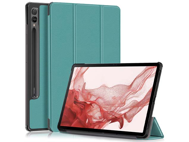 Slim Synthetic Leather Flip Case with Stand for Samsung Galaxy Tab S10+ - Teal Leather Flip Case