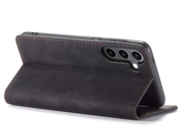 CaseMe Slim Synthetic Leather Wallet Case with Stand for Samsung Galaxy S24 FE - Charcoal