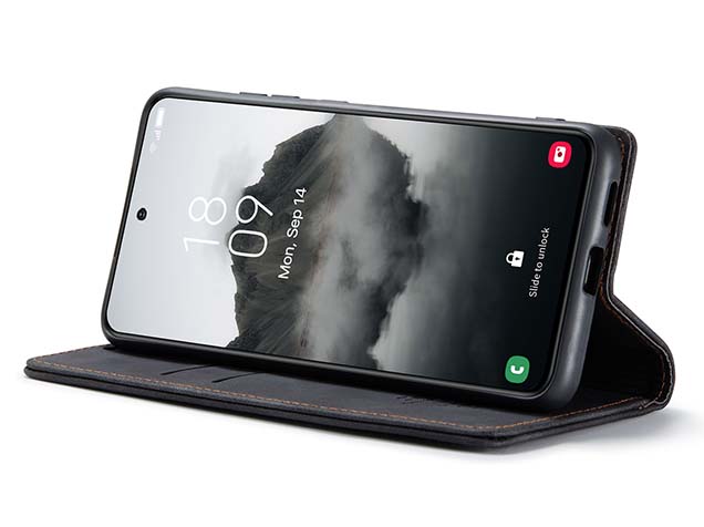 CaseMe Slim Synthetic Leather Wallet Case with Stand for Samsung Galaxy S24 FE - Charcoal