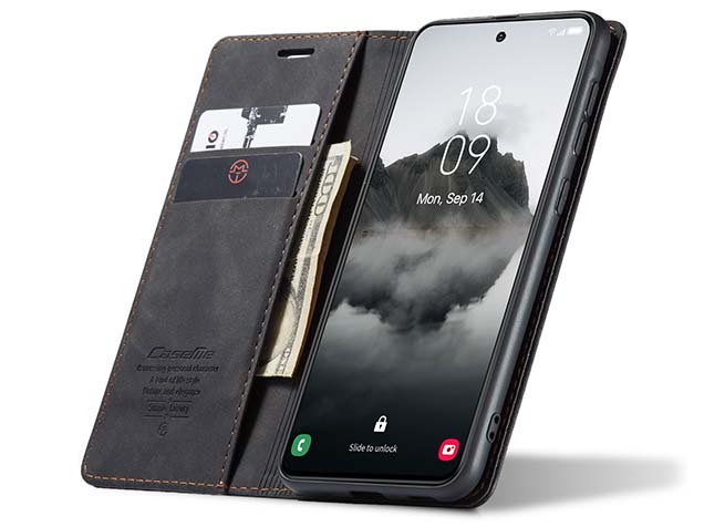 CaseMe Slim Synthetic Leather Wallet Case with Stand for Samsung Galaxy S24 FE - Charcoal
