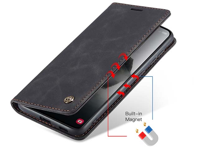 CaseMe Slim Synthetic Leather Wallet Case with Stand for Samsung Galaxy S24 FE - Charcoal