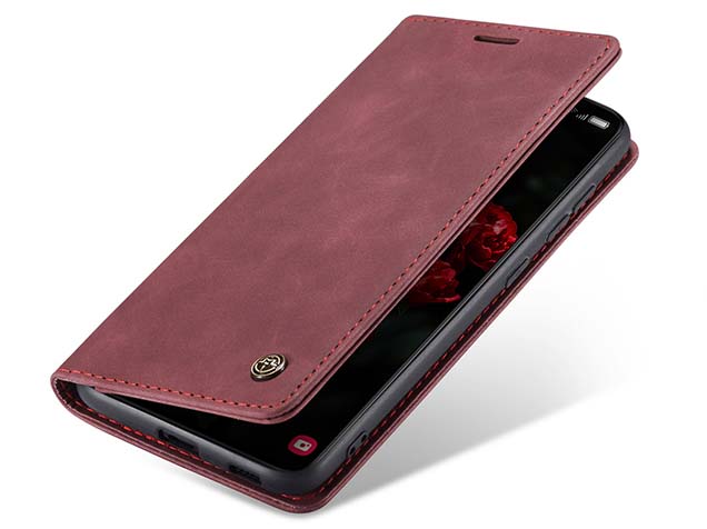 CaseMe Slim Synthetic Leather Wallet Case with Stand for Samsung Galaxy S24 FE - Burgundy Leather Wallet Case