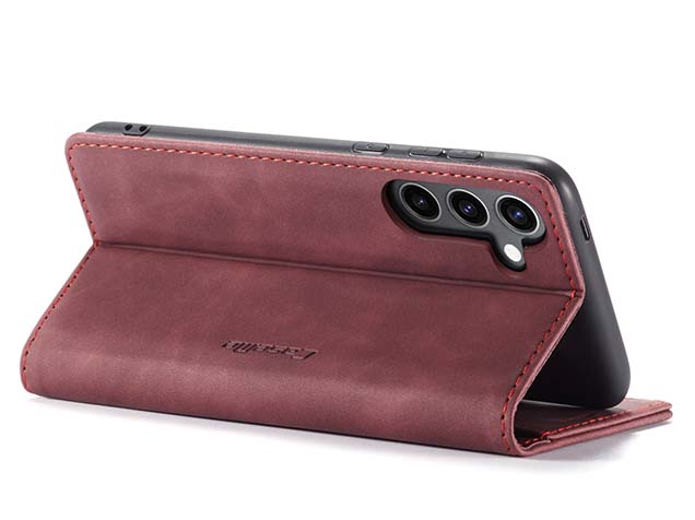 CaseMe Slim Synthetic Leather Wallet Case with Stand for Samsung Galaxy S24 FE - Burgundy