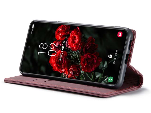 CaseMe Slim Synthetic Leather Wallet Case with Stand for Samsung Galaxy S24 FE - Burgundy