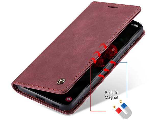 CaseMe Slim Synthetic Leather Wallet Case with Stand for Samsung Galaxy S24 FE - Burgundy