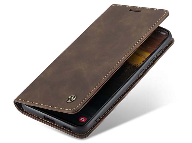CaseMe Slim Synthetic Leather Wallet Case with Stand for Samsung Galaxy S24 FE - Chocolate Leather Wallet Case