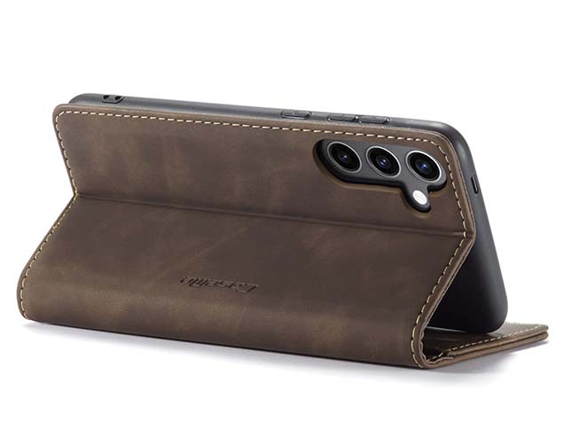 CaseMe Slim Synthetic Leather Wallet Case with Stand for Samsung Galaxy S24 FE - Chocolate